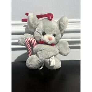 Vintage 88 Prestige Toys Gray Jingle Bells Musical Christmas Mouse w/ Candy Cane